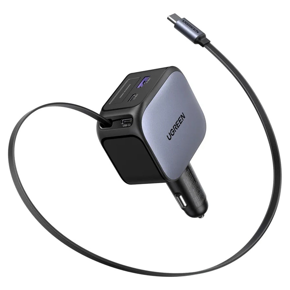 Autolader met USB-C Kabel UGREEN EC604 (55910B) Nexode, 145W, 1 x USB-A - 2 x USB-C, Zwart