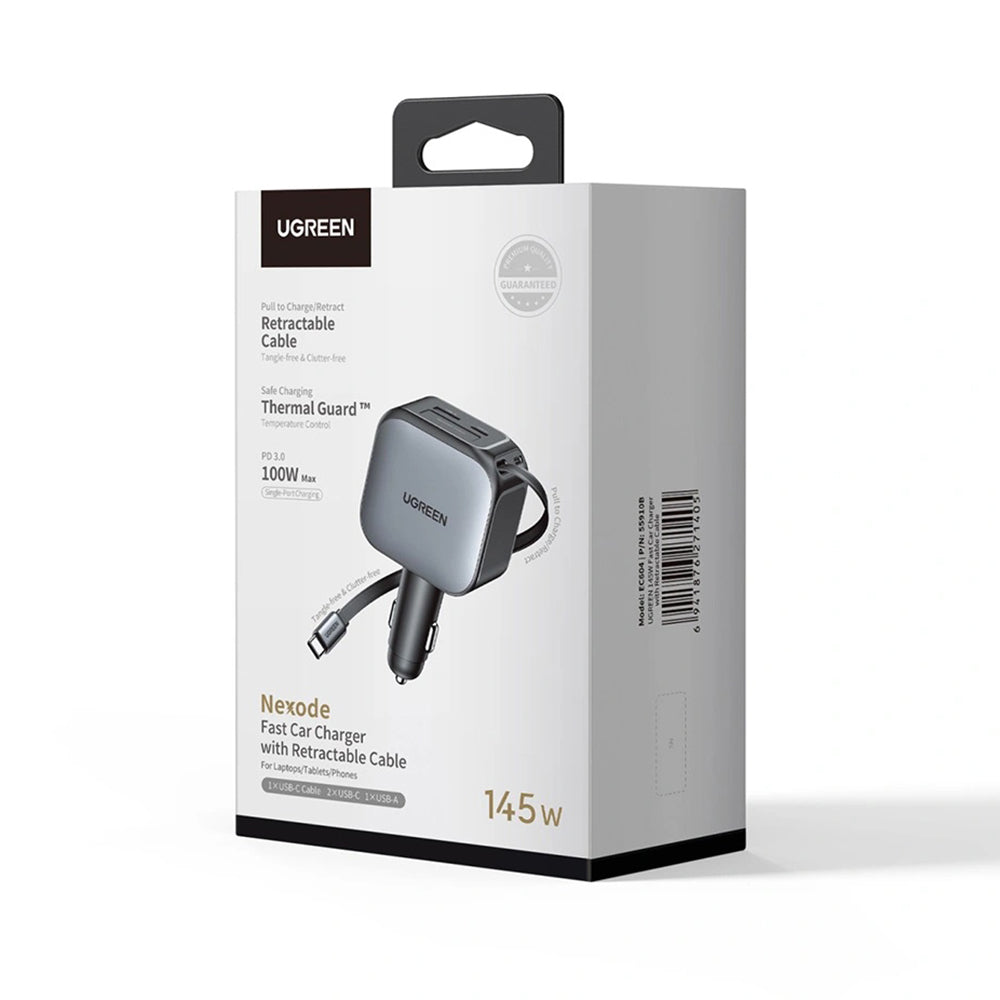 Autolader met USB-C Kabel UGREEN EC604 (55910B) Nexode, 145W, 1 x USB-A - 2 x USB-C, Zwart