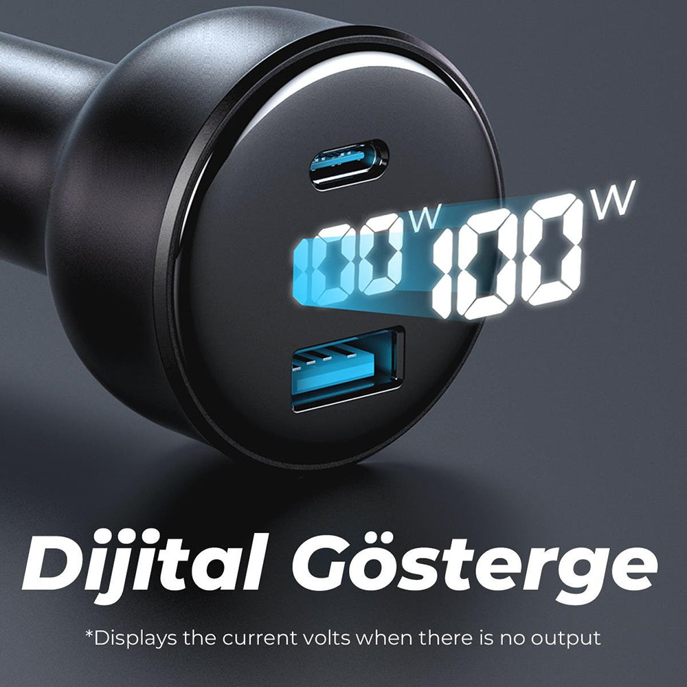 HAVIT CC100W Display Car Charger, 100W, 5A, 1 x USB-A - 1 x USB-C, Black