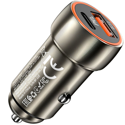 Autolader HOCO Z46A, 20W, 3A, 1 x USB-A - 1 x USB-C, Grijs