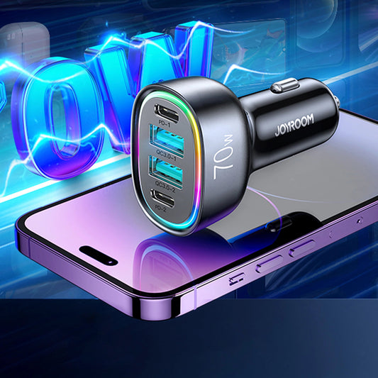 Joyroom Autolader JR-CL29, 70W, 3A, 2 x USB-A - 2 x USB-C, Zwart
