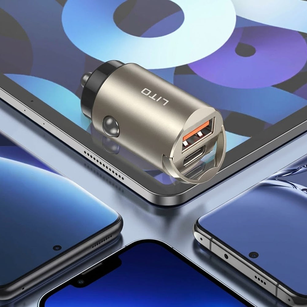 Auto-oplader Lito IN-C03, 30W, 3A, 1 x USB-A - 1 x USB-C, Zwart