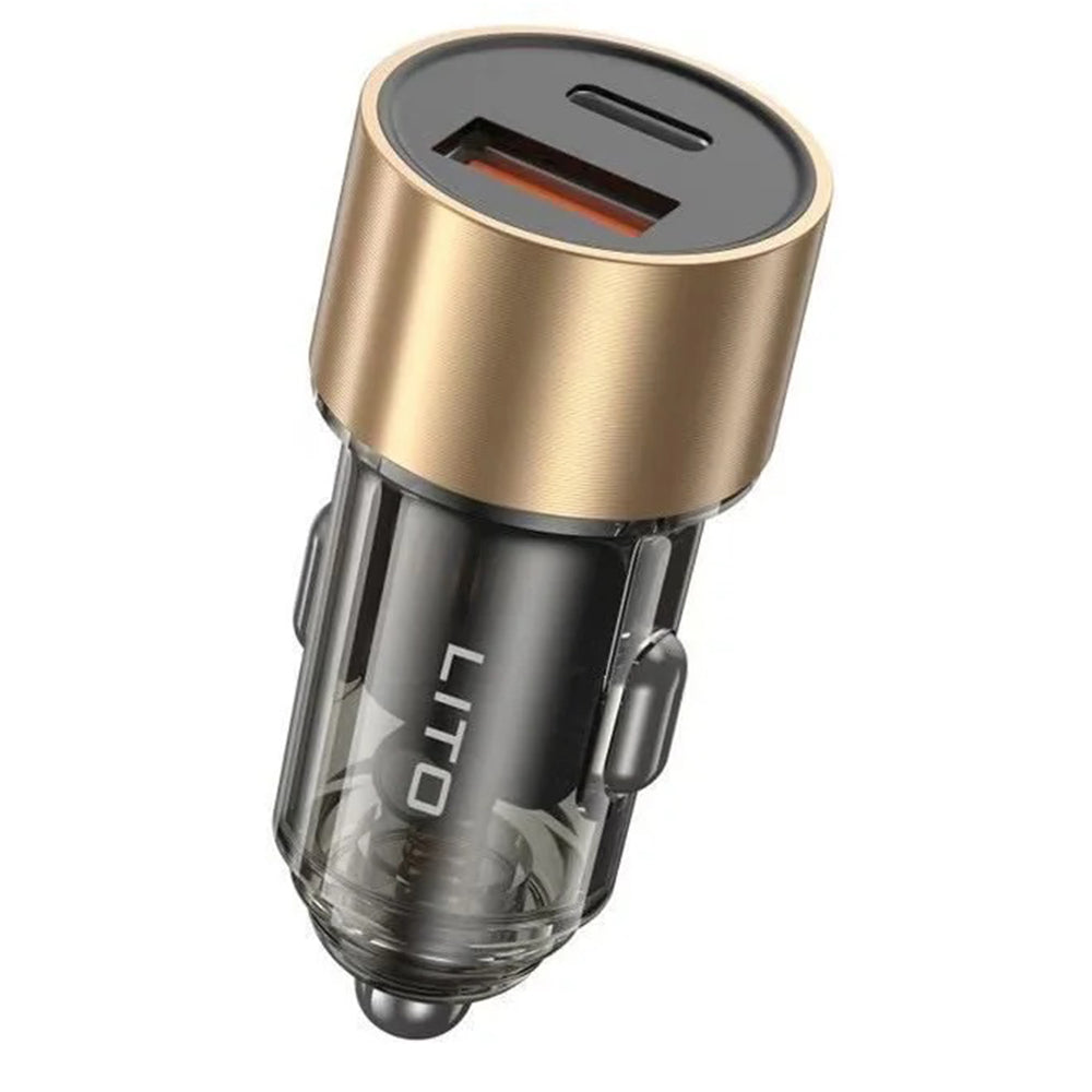 Auto-oplader Lito IN-C04, 52W, 3A, 1 x USB-A - 1 x USB-C, Zwart