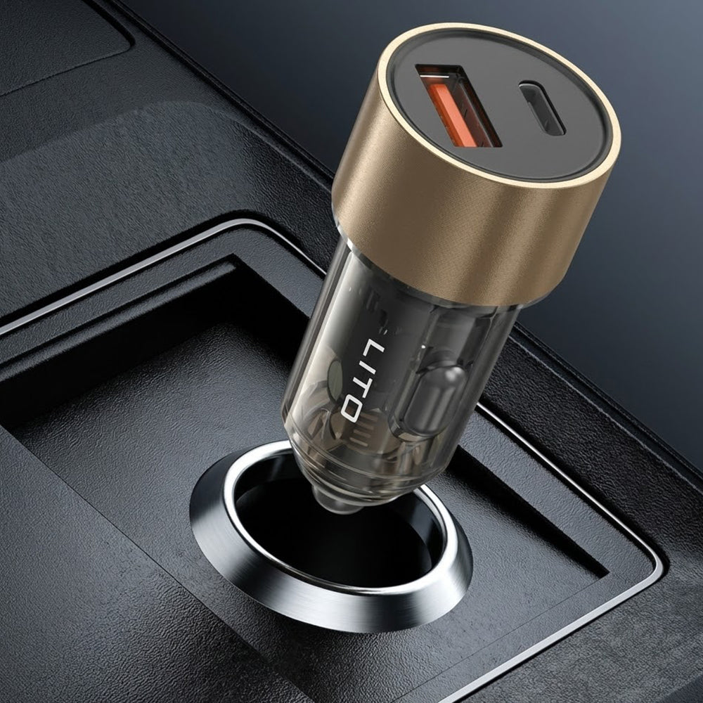 Auto-oplader Lito IN-C04, 52W, 3A, 1 x USB-A - 1 x USB-C, Zwart