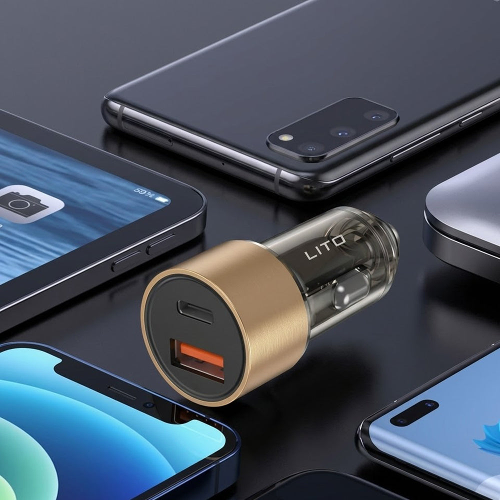 Auto-oplader Lito IN-C04, 52W, 3A, 1 x USB-A - 1 x USB-C, Zwart