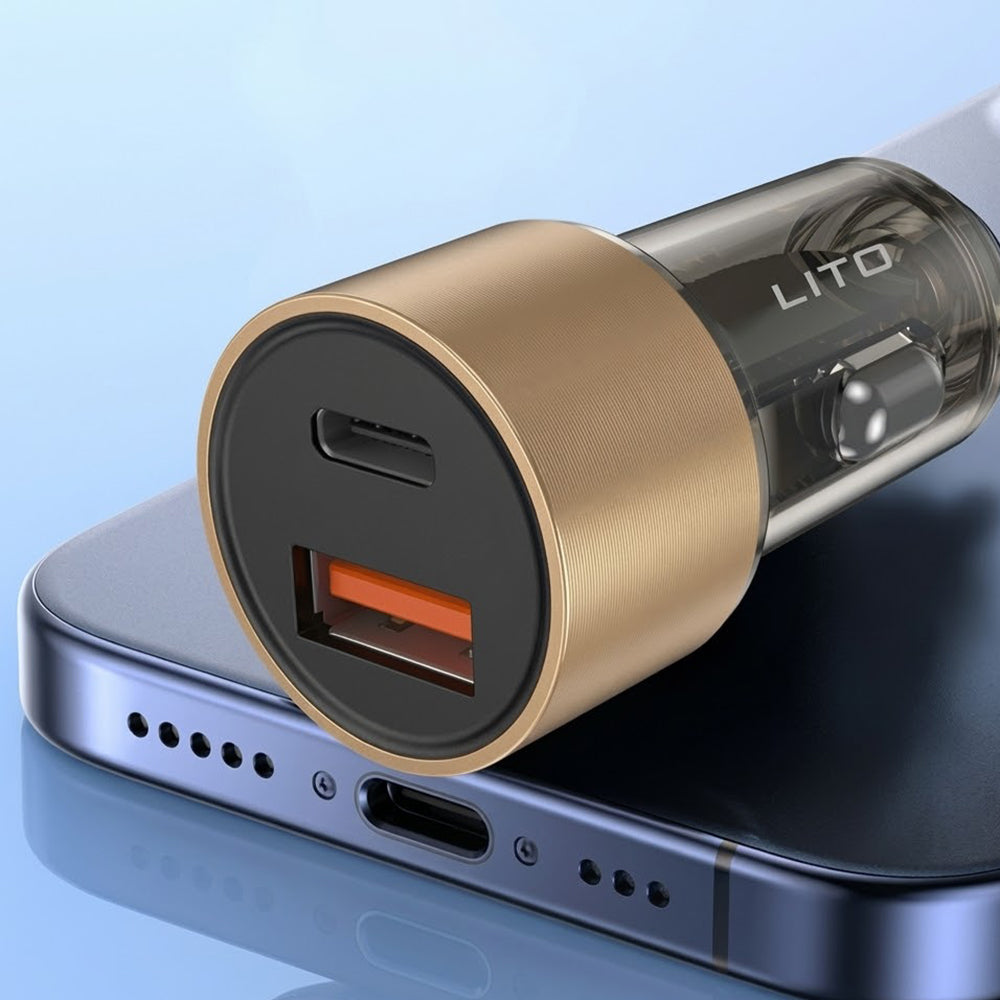 Auto-oplader Lito IN-C04, 52W, 3A, 1 x USB-A - 1 x USB-C, Zwart