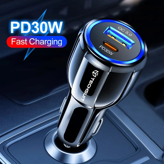 Autolader Techsuit TE-022 Premium, 60W, 3A, 1 x USB-A - 1 x USB-C, Zwart