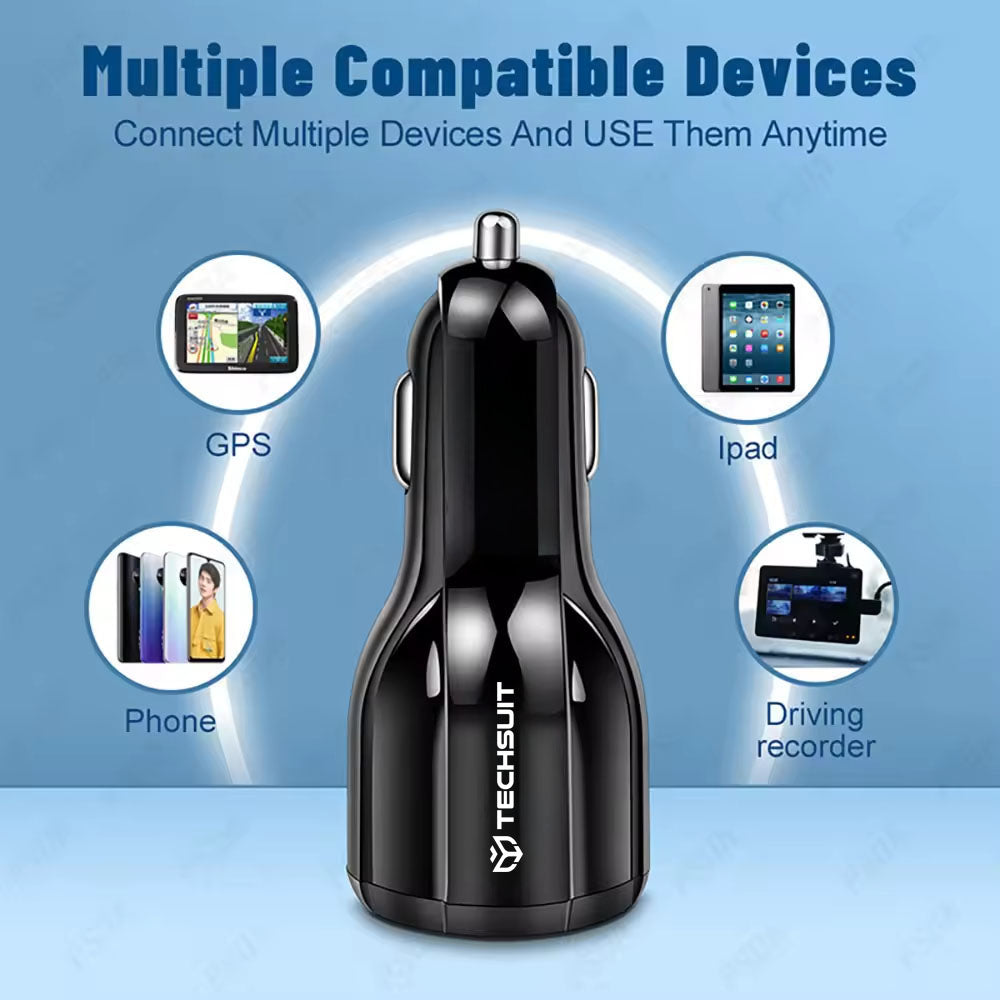 Techsuit TE-022 Premium Car Charger, 60W, 3A, 1 x USB-A - 1 x USB-C, Black