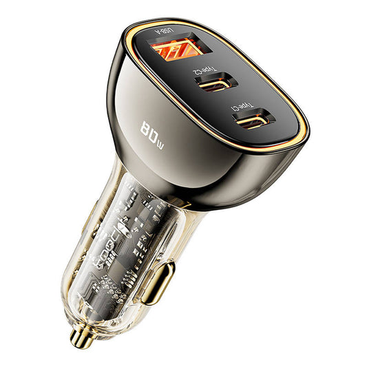Toocki Autolader 2C+A, 80W, 3A, 1 x USB-A - 2 x USB-C, Zwart TCC2C 1A-XF01