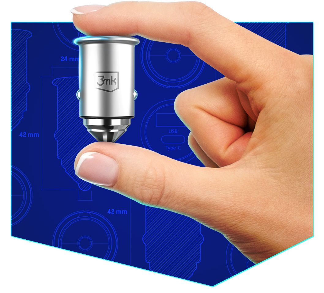 Autolader 3MK HyperCharger, 30W, 5A, 1 x USB-A - 1 x USB-C, Zilver