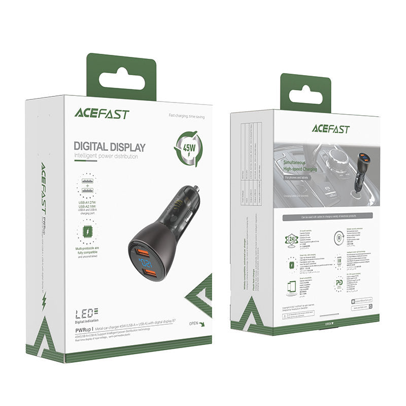 Autolader Acefast B7, 45W, 4,5A, 2 x USB-A, Zwart