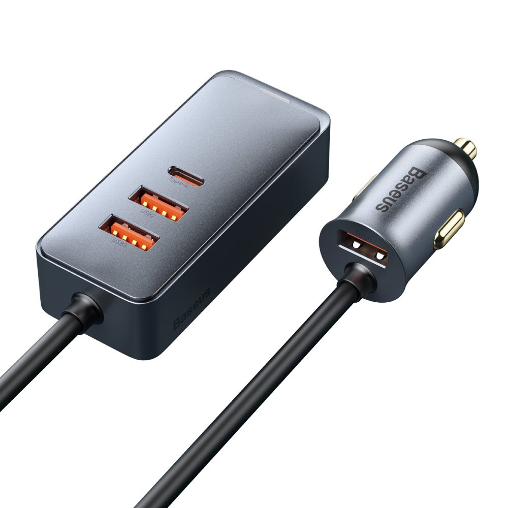 Auto-oplader Baseus Share Together, 120W, 3A, 3 x USB-A - 1 x USB-C, Grijs CCBT-B0G