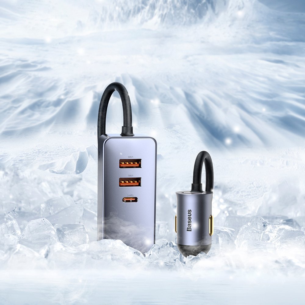 Auto-oplader Baseus Share Together, 120W, 3A, 3 x USB-A - 1 x USB-C, Grijs CCBT-B0G