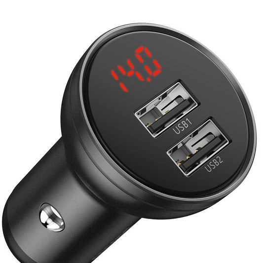 Baseus digitale display autolader, 24W, 2.4A, 2 x USB-A, grijs CCBX-0G