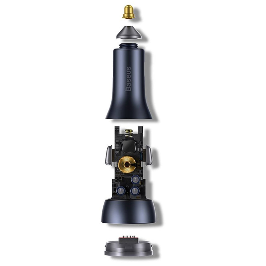 Autolader Baseus Golden Contactor Pro, 65W, 3A, 1 x USB-A - 2 x USB-C, Grijs CGJP010013