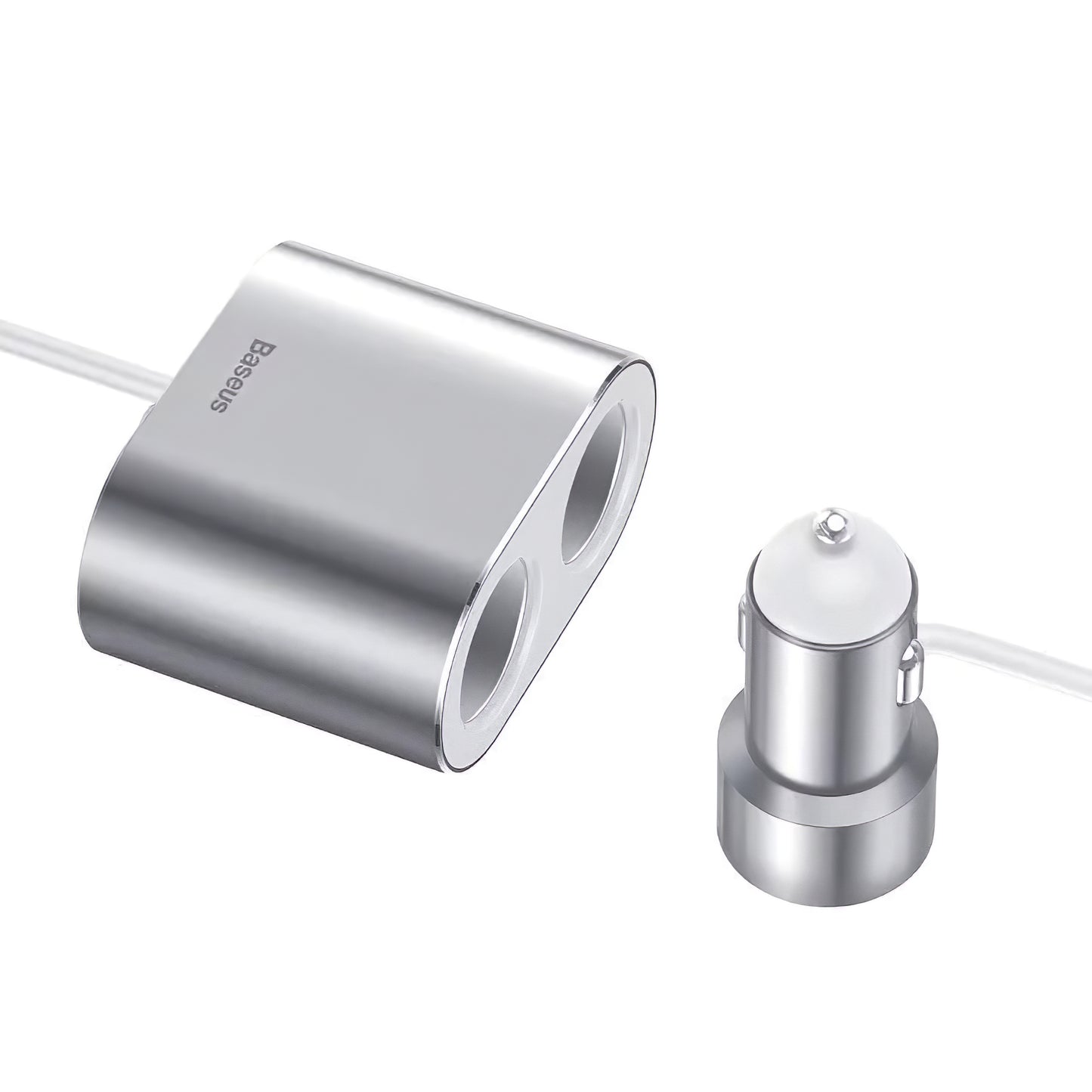 Baseus Hoog Rendement Autolader, 95W, 2.1A, 2 x Sigarettenaansteker Verlenging - 2 x USB-A, Zilver CRDYQ-0S