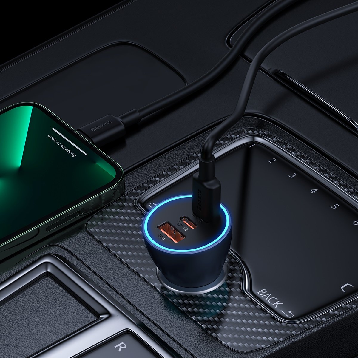 Autolader Baseus Golden Contactor Pro, 65W, 3A, 1 x USB-A - 2 x USB-C, Grijs CGJP010013