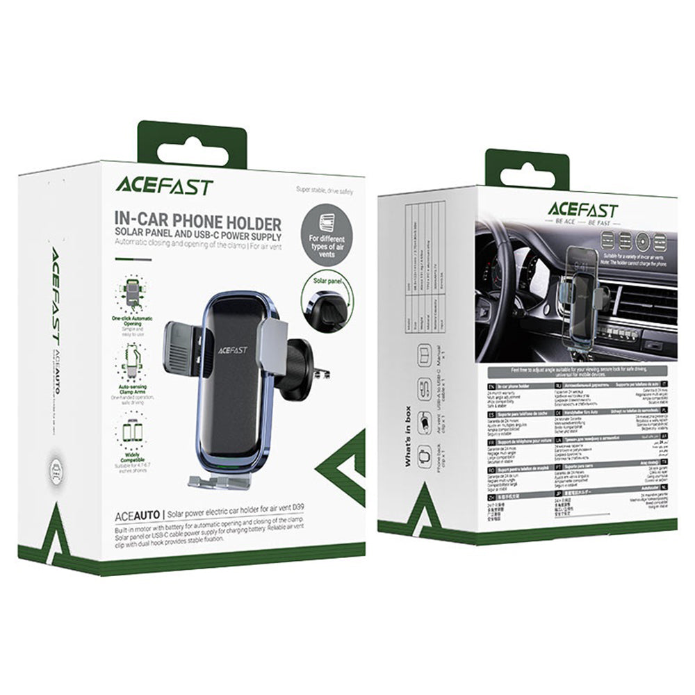 Draadloze Auto Oplader Acefast D39 met Zonnepaneel, 15W, 1.67A, Zwart