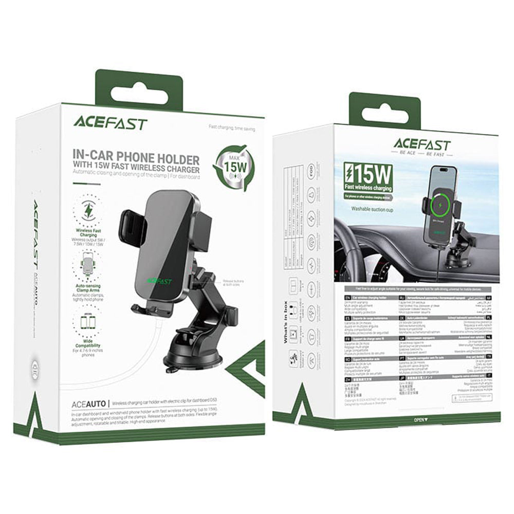 Draadloze Auto Oplader Acefast D53, 15W, 1.67A, Zwart