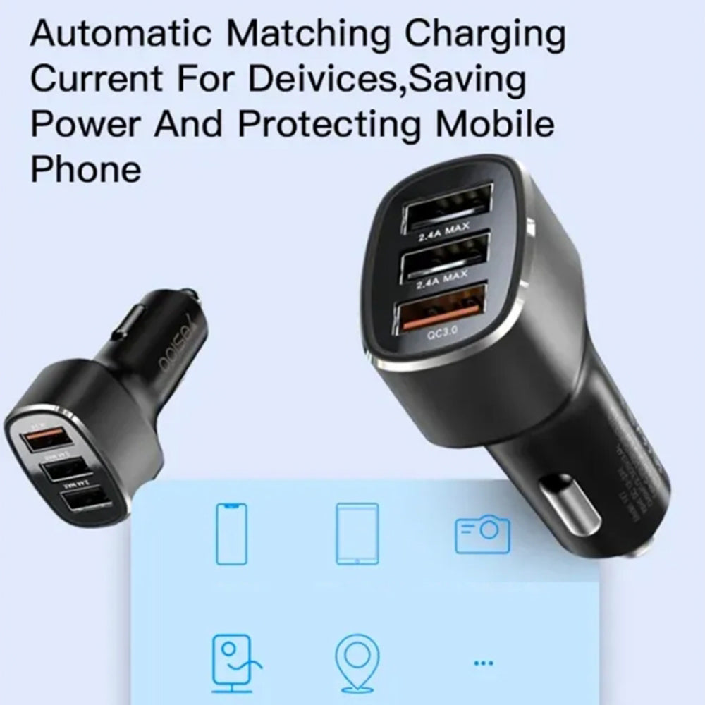 Auto-oplader Yesido Y46, 42W, 3A, 3 x USB-A, Zwart