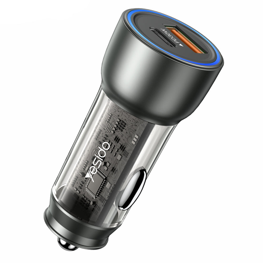 Autolader Yesido Y49, 30W, 3A, 1 x USB-A - 1 x USB-C, Grijs