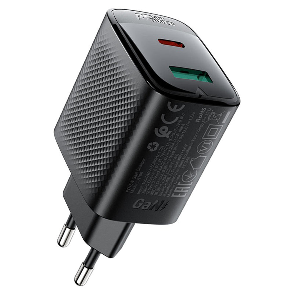 Netwerkoplader Acefast A106, 45W, 3A, 1 x USB-A - 1 x USB-C, Zwart