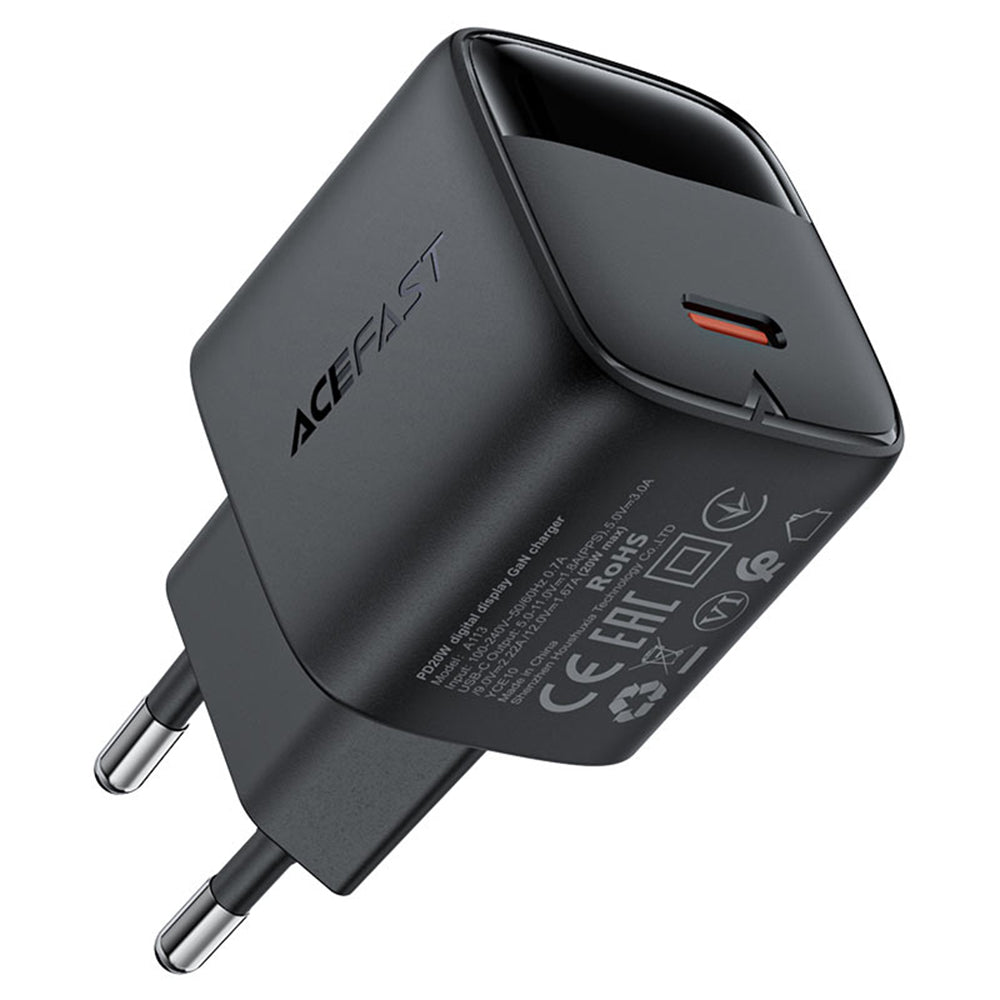 Acefast A113 Display Netwerkoplader, 20W, 3A, 1 x USB-C, Zwart