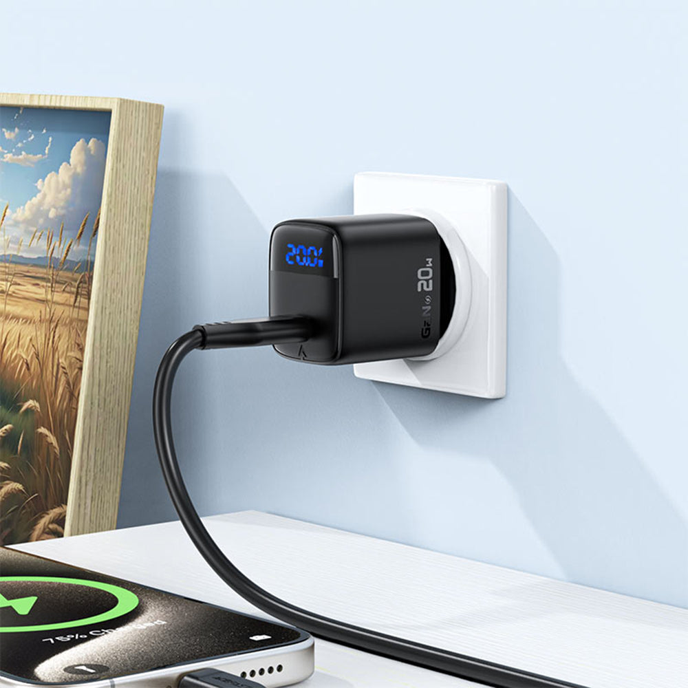 Acefast A113 Display Netwerkoplader, 20W, 3A, 1 x USB-C, Zwart