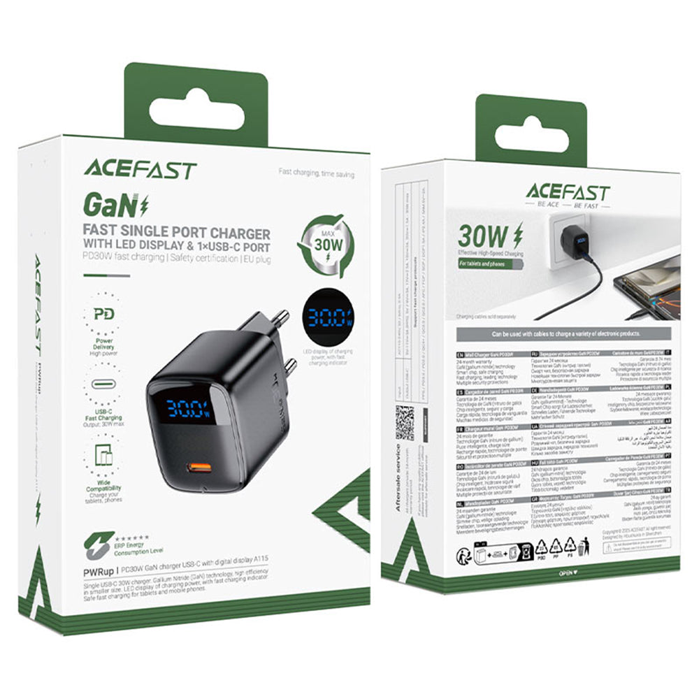 Acefast A113 Display Netwerkoplader, 20W, 3A, 1 x USB-C, Zwart
