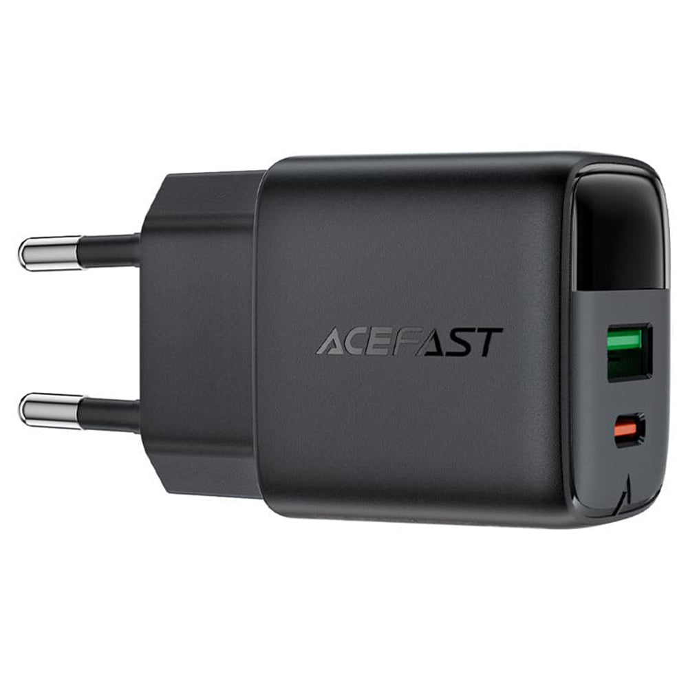 Acefast A114 Display Netwerkoplader, 25W, 3A, 1 x USB-A - 1 x USB-C, Zwart
