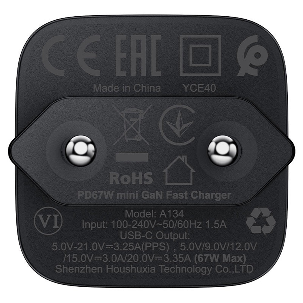 Netwerkoplader Acefast A134, 67W, 3.35A, 1 x USB-C, Zwart