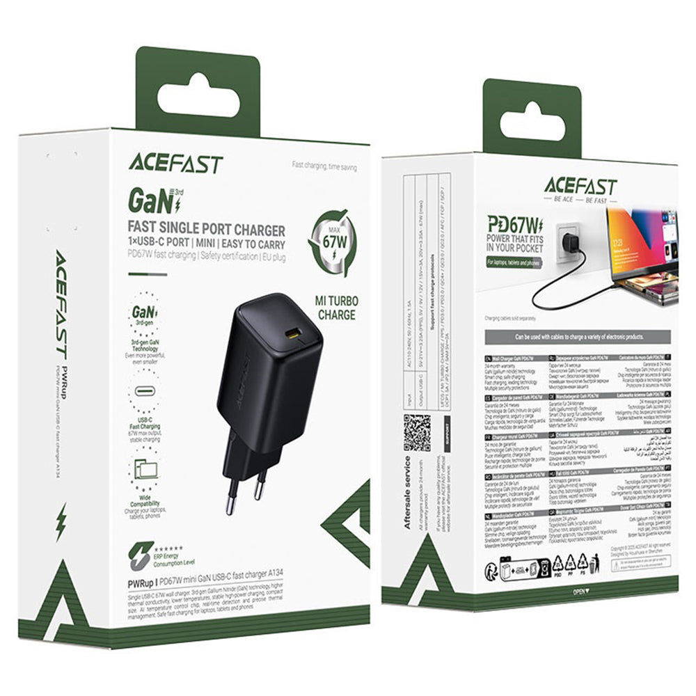Netwerkoplader Acefast A134, 67W, 3.35A, 1 x USB-C, Zwart