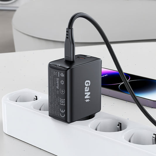 Netwerkoplader Acefast A49, 35W, 3A, 2 x USB-C, Zwart