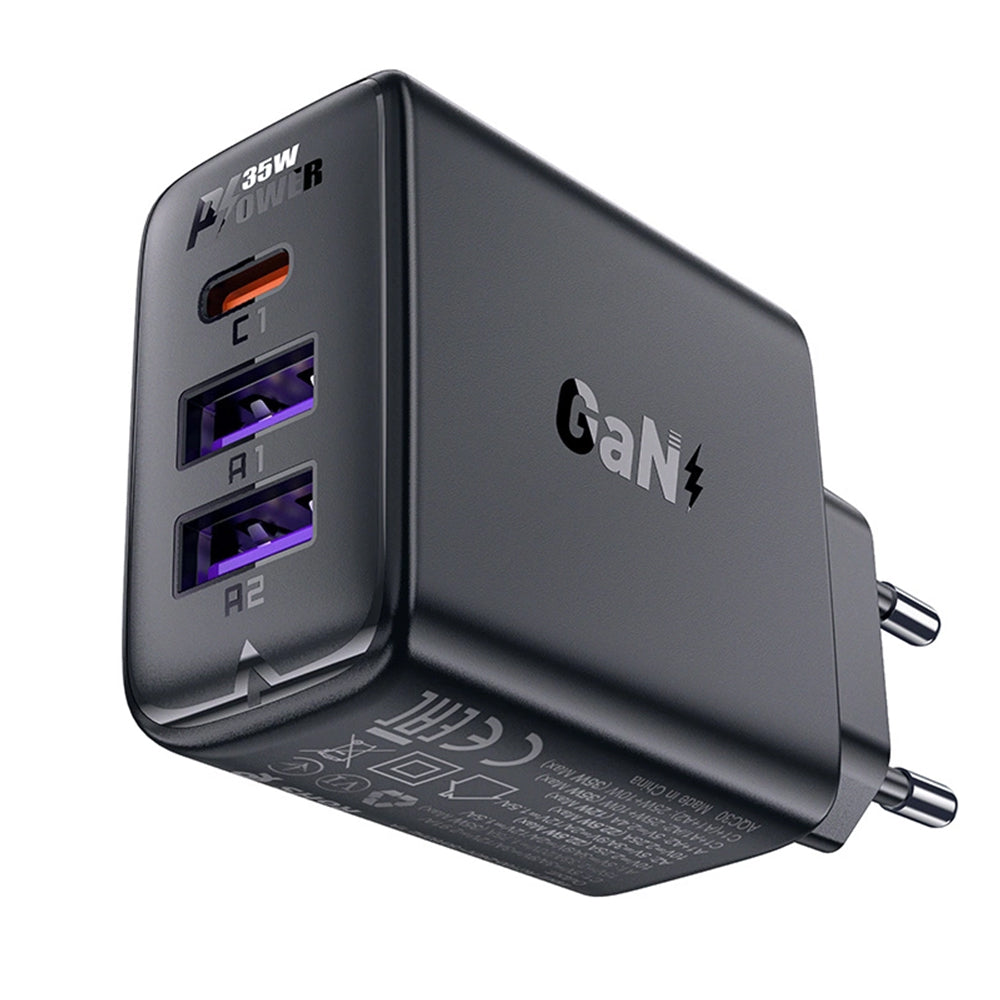 Acefast A57 Netwerkoplader, 35W, 3A, 2 x USB-A - 1 x USB-C, Zwart