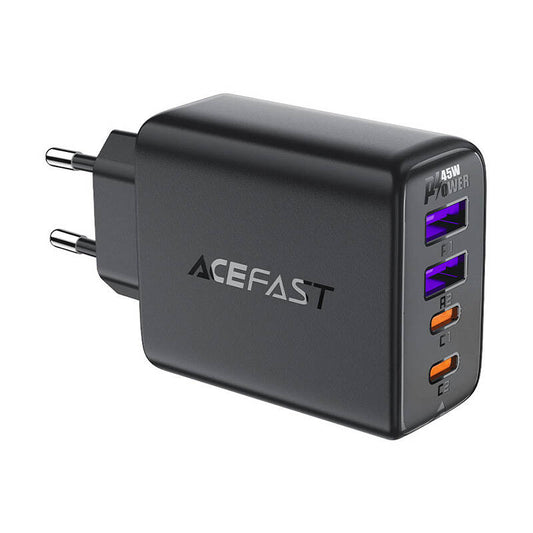 Netwerkoplader Acefast A61, 45W, 3A, 2 x USB-A - 2 x USB-C, Zwart