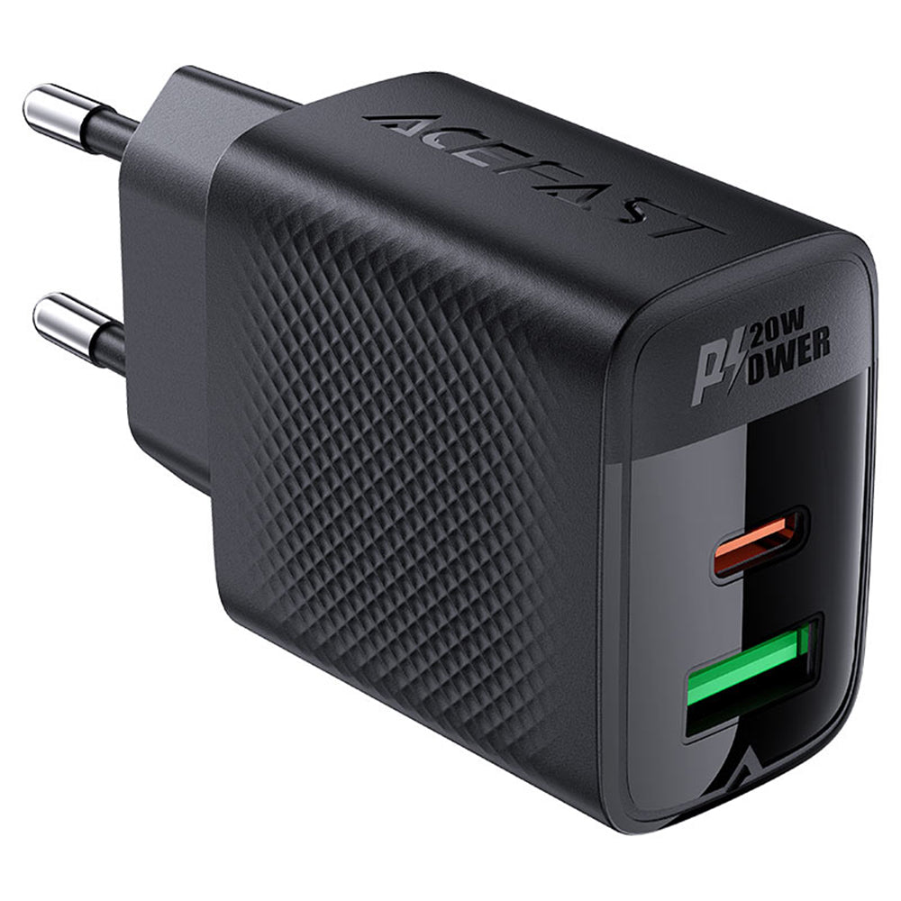 Acefast A78 Netwerkoplader, 20W, 3A, 1 x USB-A - 1 x USB-C, Zwart