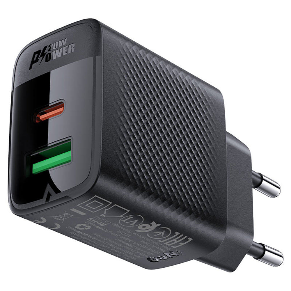 Acefast A78 Netwerkoplader, 20W, 3A, 1 x USB-A - 1 x USB-C, Zwart