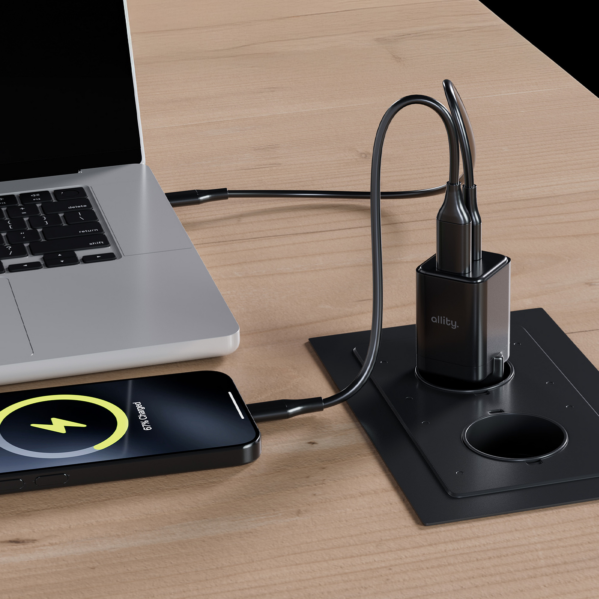 Allity Netwerkoplader. ATC-01-30WAC Mini, 30W, 3A, 1 x USB-A - 1 x USB-C, Zwart
