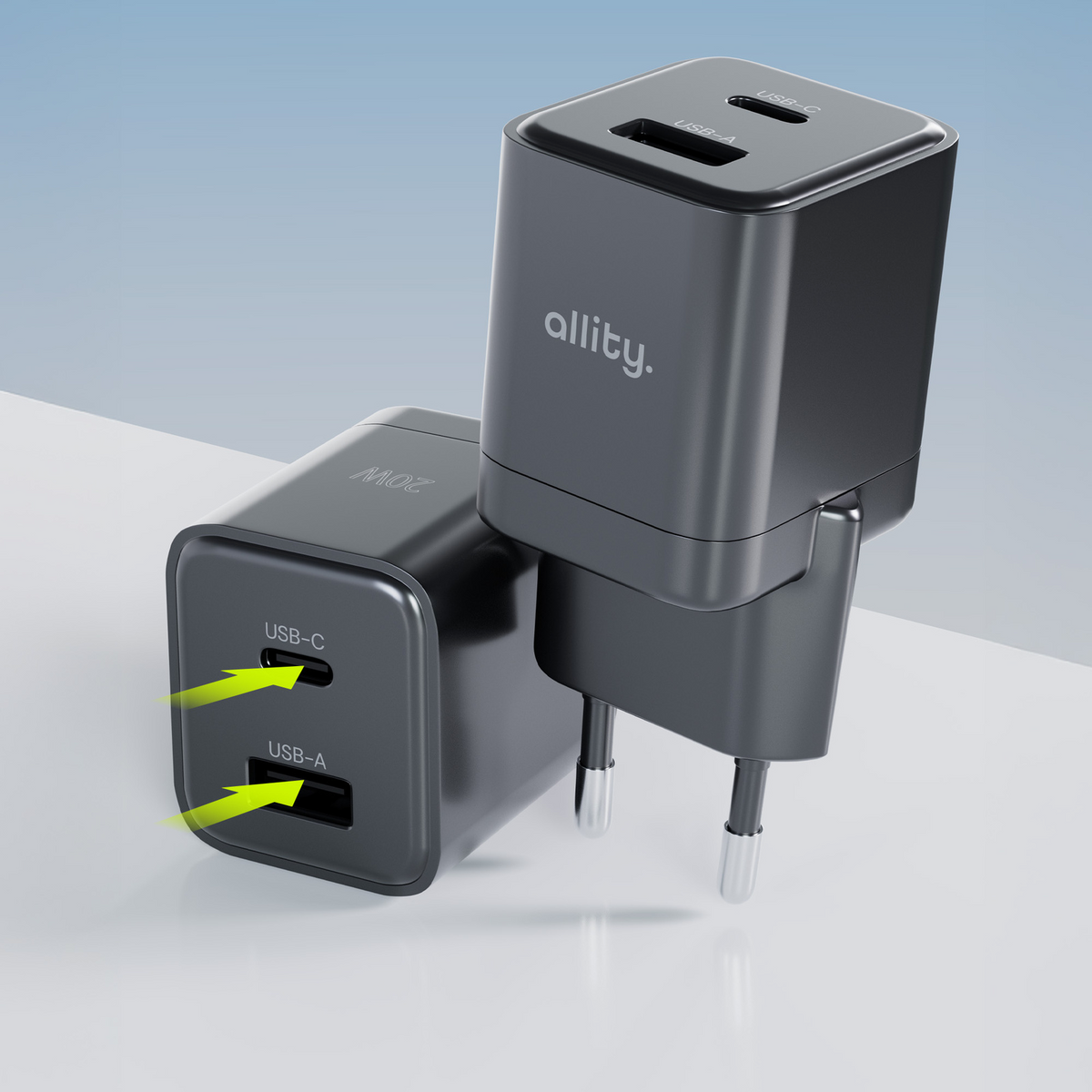 Allity Netwerkoplader. ATC-01-30WAC Mini, 30W, 3A, 1 x USB-A - 1 x USB-C, Zwart