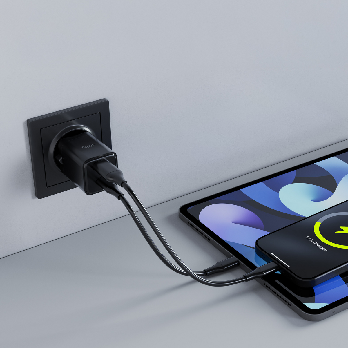 Allity Netwerkoplader. ATC-01-30WAC Mini, 30W, 3A, 1 x USB-A - 1 x USB-C, Zwart
