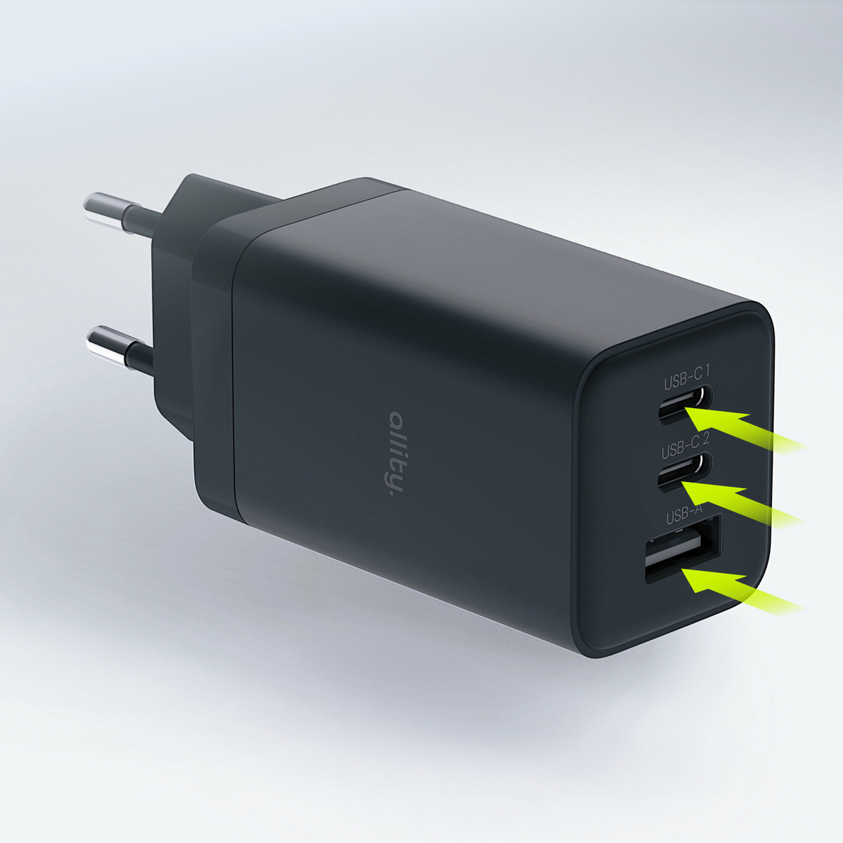 Allity Netwerkoplader. ATC-01-65WACC Fast, 65W, 3.25A, 1 x USB-A - 2 x USB-C, Zwart