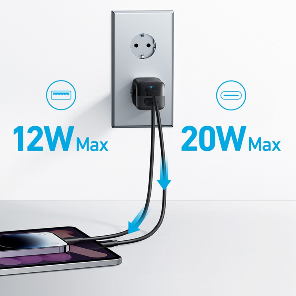 Anker 323 Netwerkoplader, 33W, 3A, 1 x USB-A - 1 x USB-C, Zwart A2331G11