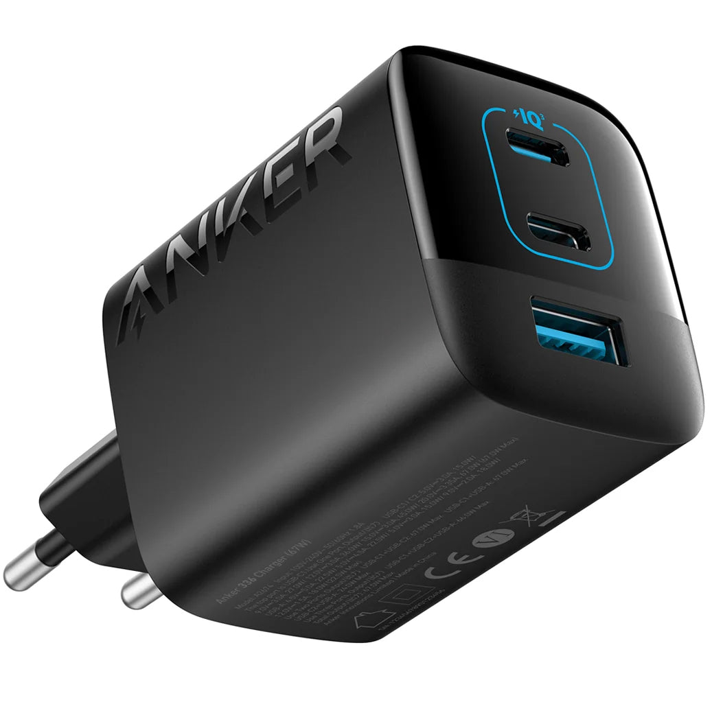 Anker 336 Netwerkoplader, 67W, 3.25A, 1 x USB-A - 2 x USB-C, Zwart A2674G11