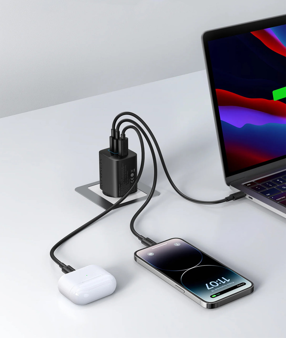 Anker 336 Netwerkoplader, 67W, 3.25A, 1 x USB-A - 2 x USB-C, Zwart A2674G11