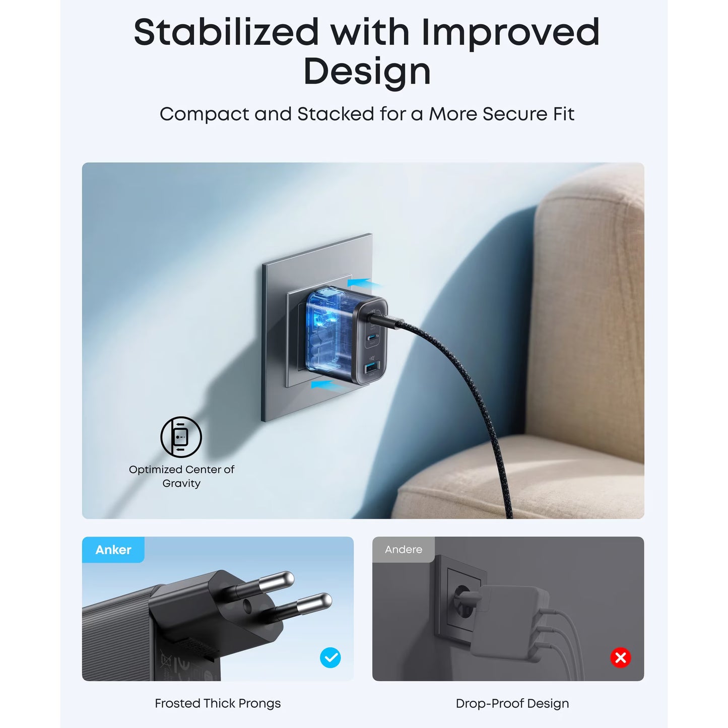 Anker Nano Netwerkoplader, 70W, 3.5A, 1 x USB-A - 2 x USB-C, Zwart A121AL11