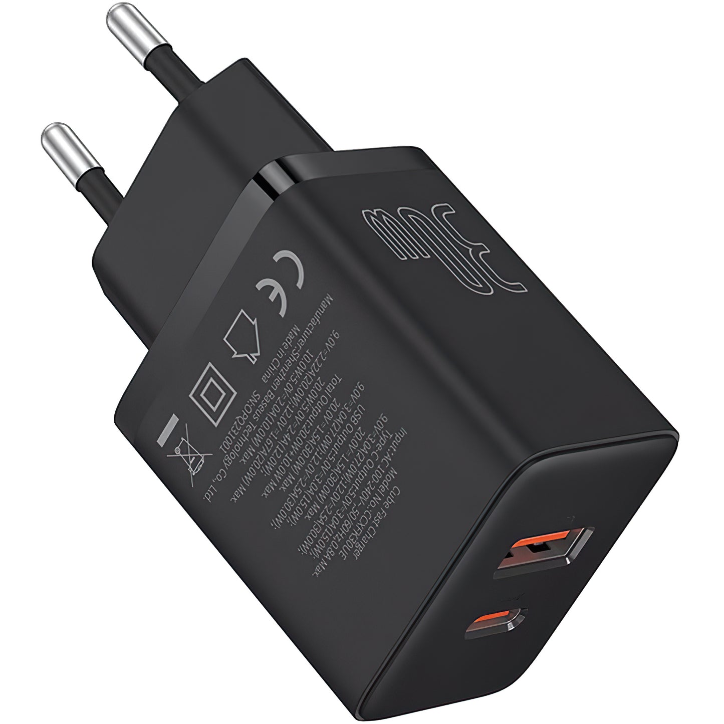 Netwerkoplader Baseus Cube, 30W, 2.4A, 1 x USB-A - 1 x USB-C, zwart P10111404113113-00