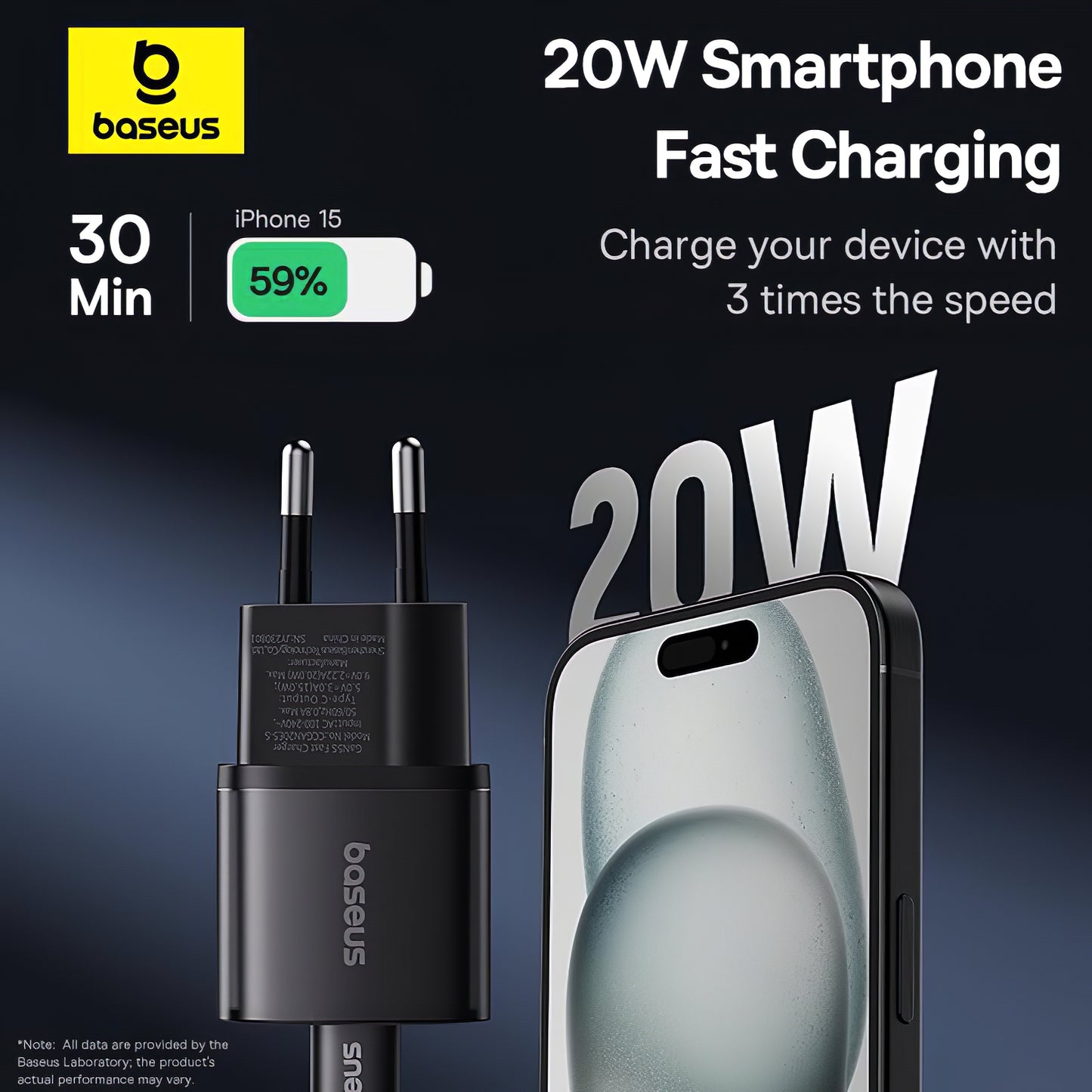 Baseus GaN5S netwerklader GaN5S, 20W, 3A, 1 x USB-C, zwart P10162503113-00