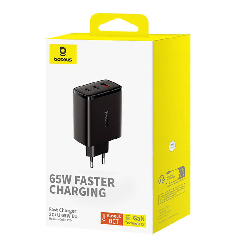 Baseus Cube Pro Netwerkoplader, 65W, 3.25A, 1 x USB-A - 2 x USB-C, Zwart P10152301113-00