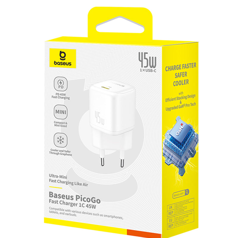 Baseus PicoGo Netwerkoplader, 45W, 3A, 1 x USB-C, Wit P10176800213-00