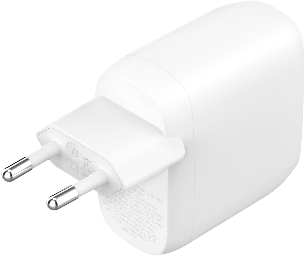 Belkin BoostCharge Pro Dual Netlader, 60W, 3A, 2 x USB-C, Wit WCB010vfWH
